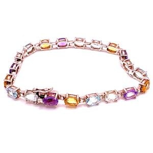 925 Sterling Silver Multi Gemstone Tennis Bracelet 7.5”